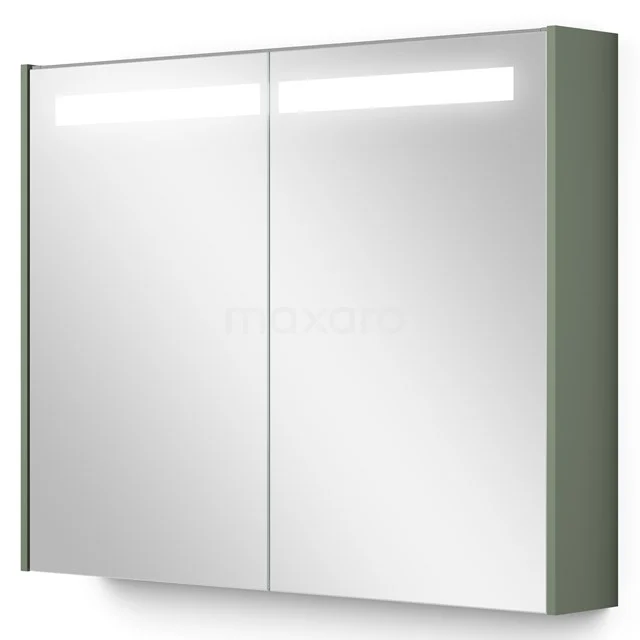 Spiegelschrank mit Beleuchtung Modulo 90x70cm Salbeigrün K99-0900-59008-12 Grüner Badschrank mit Spiegeltüren, LED-Beleuchtung und schlanker moderner Gestaltung, ideal für kleine Bäder.