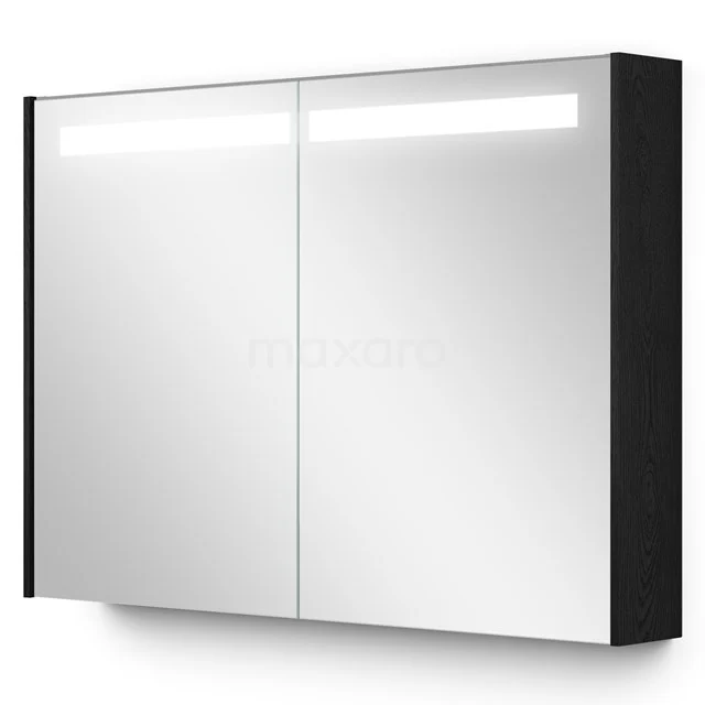 Spiegelschrank mit Beleuchtung Modulo 100x70cm Schwarze Eiche K99-1000-59008-31 Schwarz glänzender Badschrank mit doppelten Spiegeltüren und eingebauter Beleuchtung, ideal für moderne Bäder.