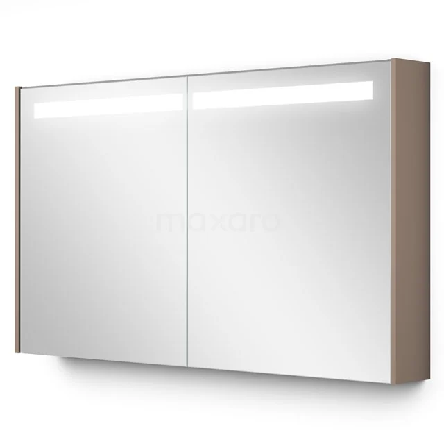Badschrank mit Spiegeltüren, LED-Beleuchtung und Holzseite, moderne Aufbewahrungslösung für Ihr Badezimmer.