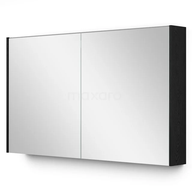 Schwarzer Badschrank mit Spiegeltüren, minimalistisches Design, ideal zur Organisation von WC-Artikeln.