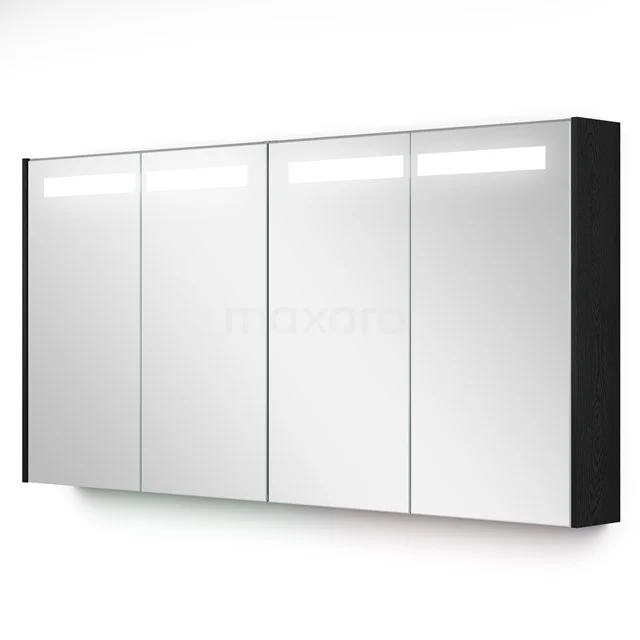 Spiegelschrank mit Beleuchtung Modulo 137.6x70cm Schwarze Eiche K99-1400-59008-31 Moderne Spiegelschrank mit vier Türen, Schwarz Rahmen und integrierter LED-Beleuchtung, perfekt für stilvolle Badezimmerlagerung.
