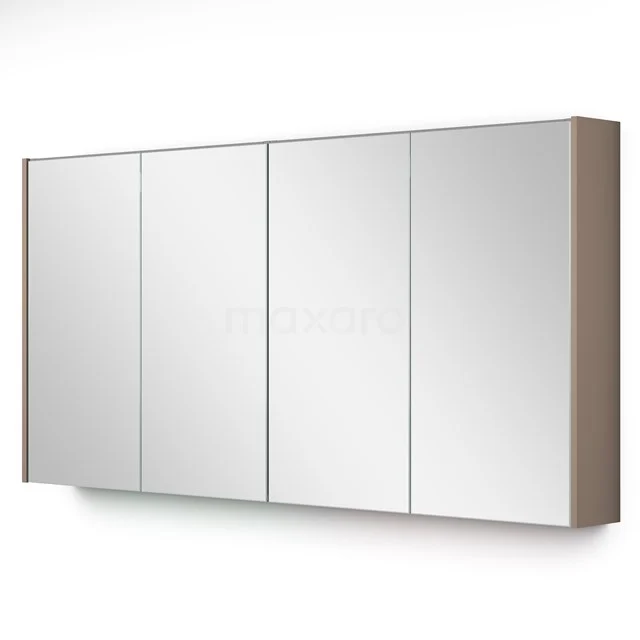 Spiegelschrank mit Beleuchtung Modulo 137.6x70cm Taupe K99-1400-59009-02 Breiter Badschrank mit vier Spiegeltüren, schlichten Holz-Seitenpaneelen, ideal für moderne Badezimmer-Aufbewahrungslösungen.