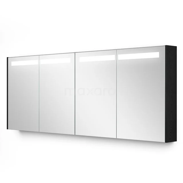 Spiegelschrank mit Beleuchtung Modulo 177.6x70cm Schwarze Eiche K99-1800-59008-31 Strakke schwarze Spiegelschrank mit vier Spiegeltüren und LED-Beleuchtung, ideal für moderne Badezimmerlagerung.