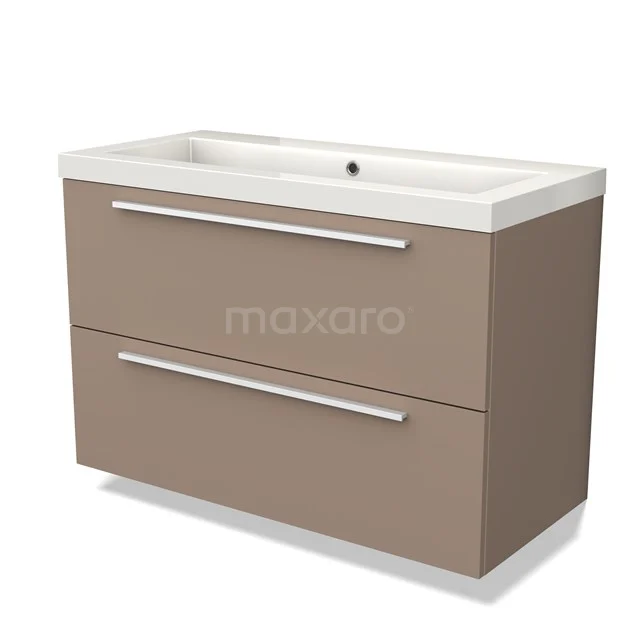 Modulo Badkamermeubel met wastafel | 100 cm Taupe Vlak front Mineraalmarmer 2 lades onder elkaar BMW17-03996