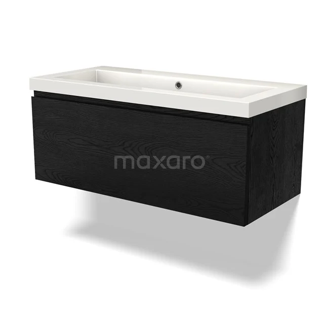 Waschtisch mit Unterschrank BMW11-04157 Schwarz Badmöbel mit weißem Waschbecken, elegantes Design, Wandmontage, ideal für kompakte Badezimmeraufstellungen.