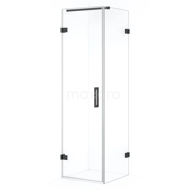 Diamond Shower cabin | 60x60 cm Black chrome Clear glass Pivot door Square CDA210606120BC Glass shower enclosure with slim black hinges, completely transparent design, ideal for a modern bathroom.
