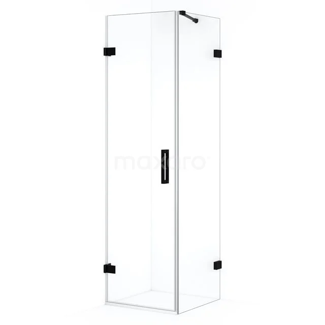 Glas Duschkabine mit Schwarz Beschlag, eckiges Design, transparent Sicherheitsglas, ideal für ein modernes Badezimmer.