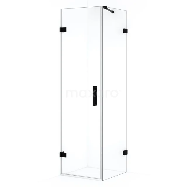 Glas Duschkabine mit Schwarz Beschlag, eckiges Design, transparent Sicherheitsglas, ideal für ein modernes Badezimmer.