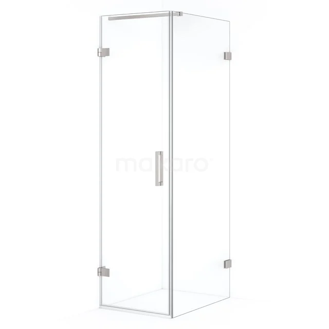 Glazen douchecabine met strak design, hoekmodel, transparant glas en zilverkleurige scharnieren, perfect voor moderne badkamers.