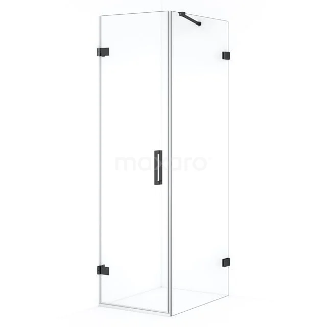 Diamond Shower cabin | 70x60 cm Black chrome Clear glass Pivot door Rectangle CDA210607220BC Compact glass shower enclosure with minimalist black fittings, ideal for a modern bathroom style.