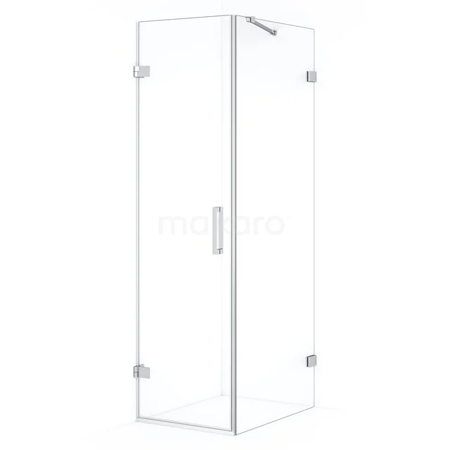 Glass corner shower with clear glass safety glass and chrome hinges, ideal for a modern bathroom.