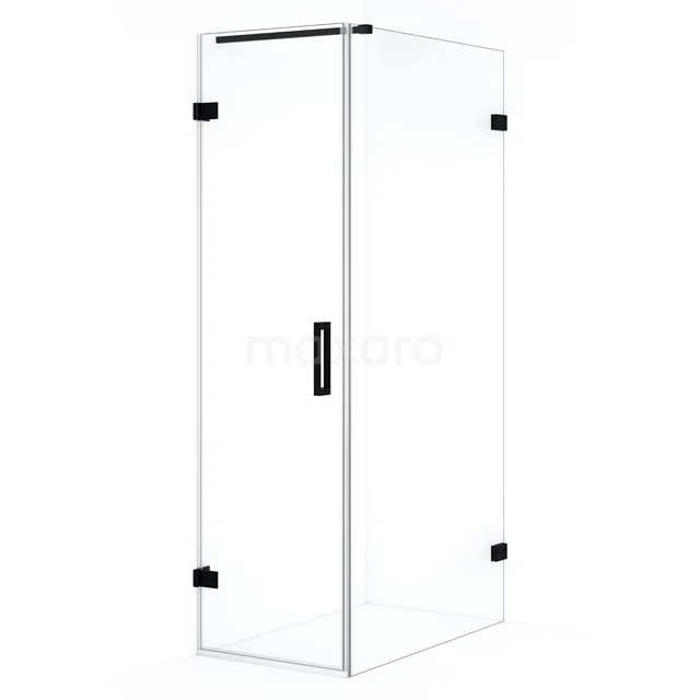 Sleek glass shower enclosure with black accents, rectangular design, ideal for a modern bathroom.