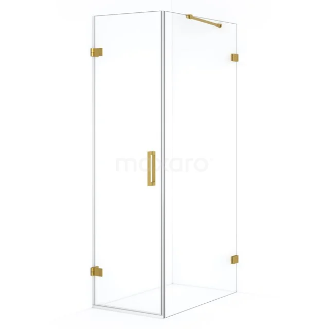 Glass shower enclosure with gold-coloured hinges and Handle, stylish design suitable for modern bathrooms.