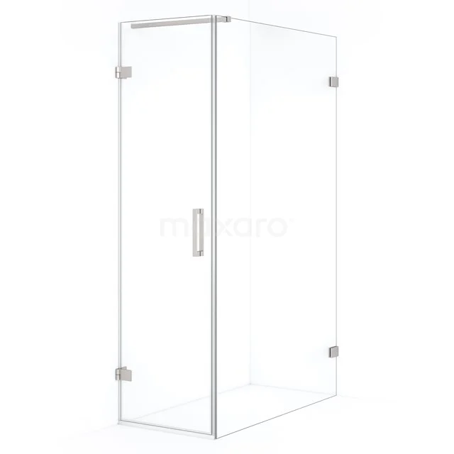 Glass shower enclosure rectangular, clear glass, chrome hinges, minimalist design, ideal for a modern bathroom.