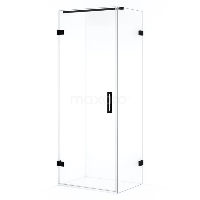 Glas Duschkabine mit rechten Winkeln, Schwarz metallischen Akzenten und Tür, ideal für einen modernen Badezimmer Stil.