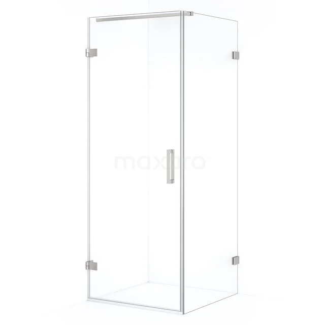 Glas Duschkabine mit Eckeinstieg, Klarglas und rostfreien Scharnieren, ideal für moderne Badezimmer.