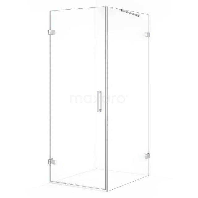 Corner shower cabin with clear glass, aluminium profiles and sleek design, perfect for a modern bathroom.