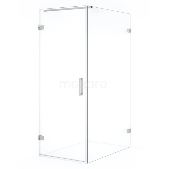 Shower enclosure, rectangular design, clear glass with chrome hinges and Handle; ideal for modern bathrooms.