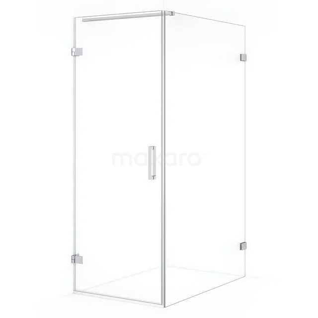 Glasene Duschkabine mit schlanken metallischen Scharnieren, modernes Design, ideal für ein stilvolles und geräumiges Badezimmer.