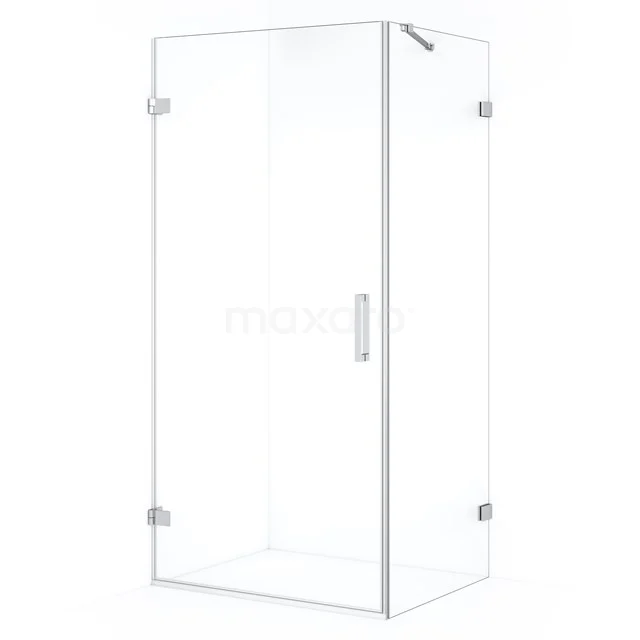 Glass shower enclosure with corner step, clear glass safety glass, stainless steel fittings, suitable for modern bathroom design.