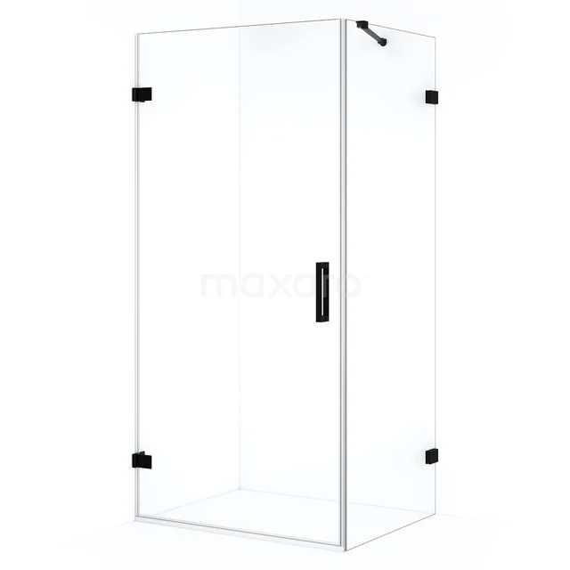 Rectangular glass shower enclosure with black accents, ideal for modern bathroom design.