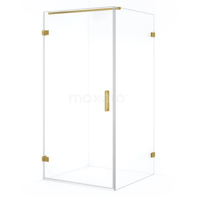 Diamond Shower cabin | 100x90 cm Gold Clear glass Pivot door Rectangle CDA211009120GG Glass shower enclosure with gold-coloured fittings, modern design, perfect as a luxurious addition to a stylish bathroom.