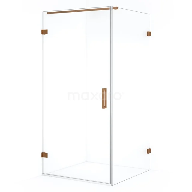 Diamond Shower cabin | 100x90 cm Copper Clear glass Pivot door Rectangle CDA211009120KP Square glass shower enclosure with gold metal accents, sleek design, ideal for a modern bathroom.