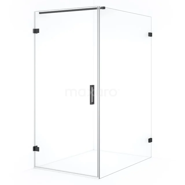 Diamond Shower cabin | 130x90 cm Black chrome Clear glass Pivot door Rectangle CDA210913120BC Glass shower enclosure with corner step, transparent design, black metal accents, ideal for a modern bathroom.