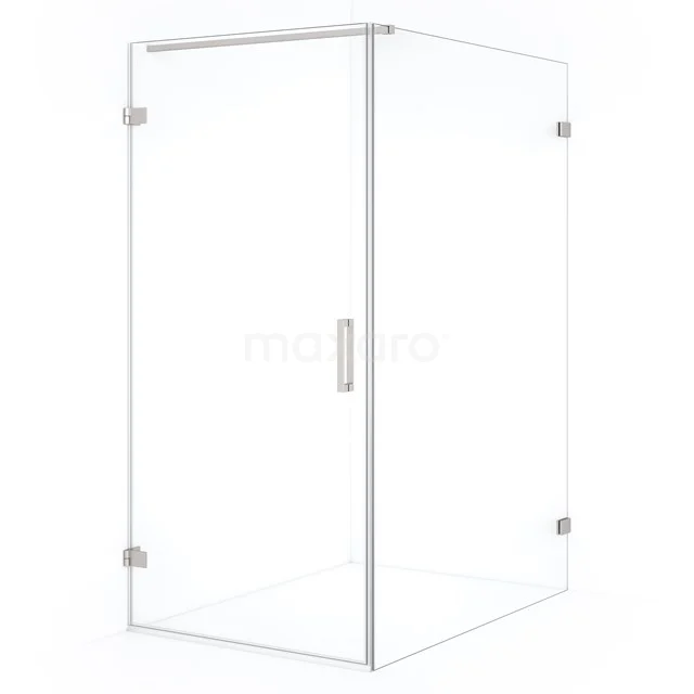 Glass shower enclosure, square design, transparent safety glass with metal hinges, ideal for any modern bathroom.