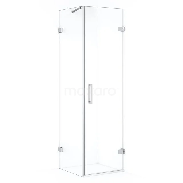 Glaseneck-Duschkabine mit klarem Bildschirm, minimalistisches Design und metallischen Scharnieren, ideal für moderne Bäder.