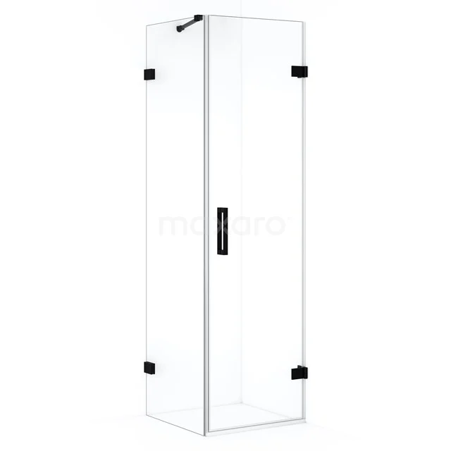 Glas Duschkabine mit Schwarz metallischen Akzenten, quadratisches Design und minimalistische Türen, ideal für moderne Bäder.