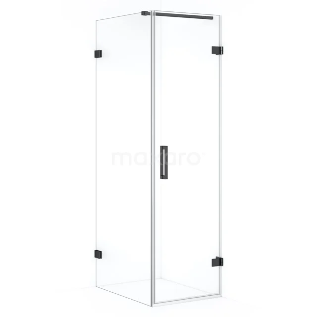 Glas Duschkabine mit eckigem Design, transparenten Wänden und stilvollen schwarzen Scharnieren, perfekt für moderne Bäder.