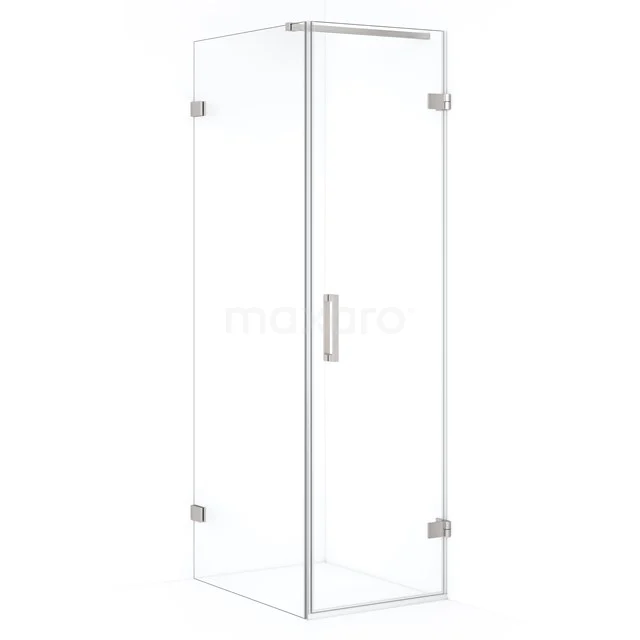 Glass shower enclosure with sleek aluminium edges, corner model, clear transparent, perfect for modern bathrooms.