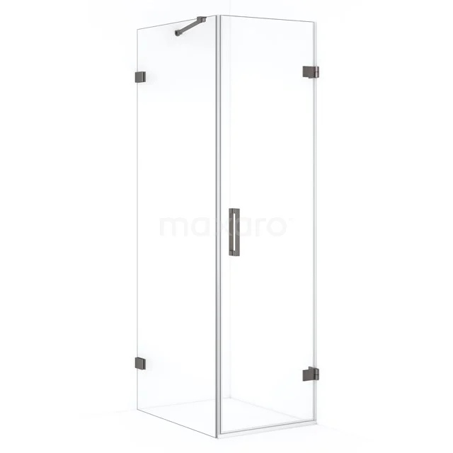 Shower enclosure with clear glass, corner model, black metal hinges and Handle - elegant design for modern bathrooms.