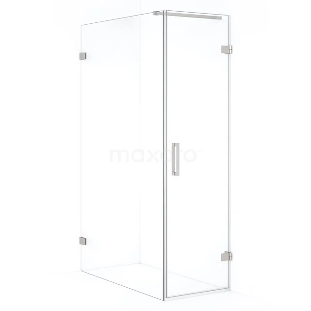 Glazen douchecabine met helder glas en chromen scharnieren, strak ontwerp geschikt voor moderne badkamers.