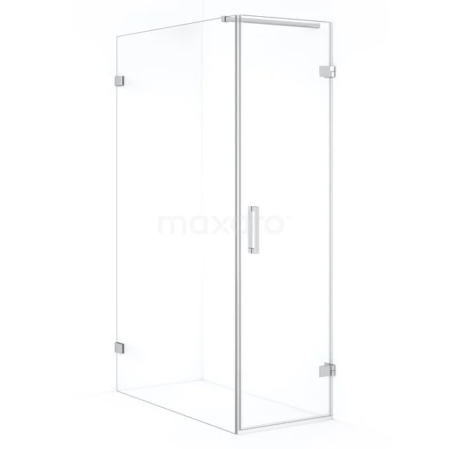 Glazen douchecabine met helder glas en minimalistische zilverkleurige scharnieren, ideaal voor een moderne badkamer.