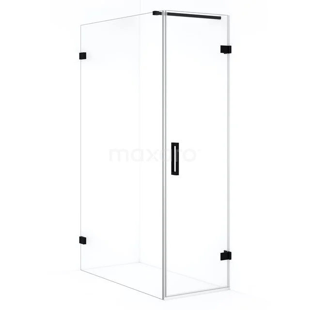 Douchecabine vierkant met mat zwarte accenten, helder glas en minimalistisch design, ideaal voor een moderne badkamer.