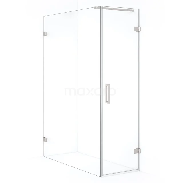 Corner shower enclosure with clear safety glass, minimalist design and chrome finish for modern bathrooms.