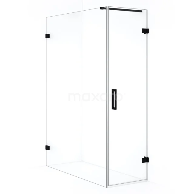 Glass shower enclosure with black frame, corner model, sleek design and modern look for stylish bathroom decor.