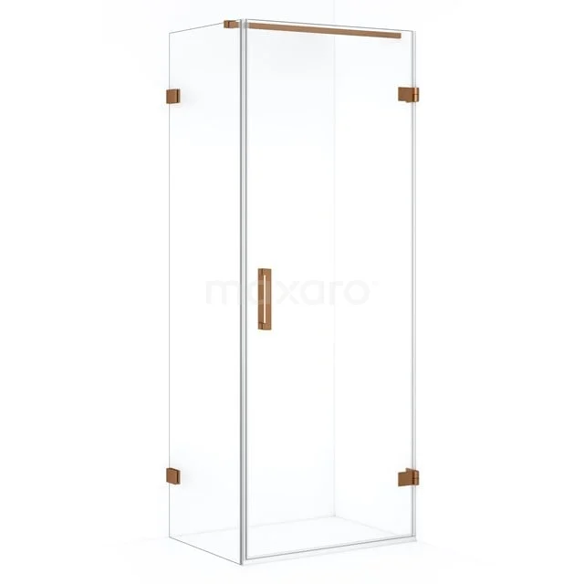Shower enclosure with glass walls, gold accents and rectangular design, perfect for a modern bathroom.