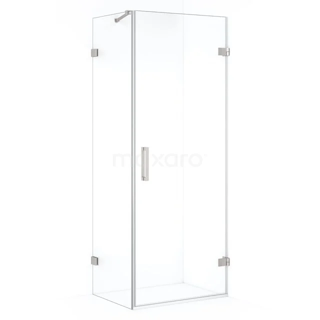 Glass shower enclosure with square shape, translucent glass and metal handle, ideal for a modern bathroom.
