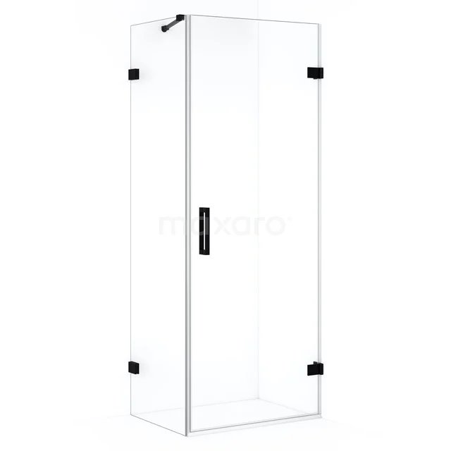 Modern glass shower enclosure with black metal accents, rectangular design for stylish bathroom layout.