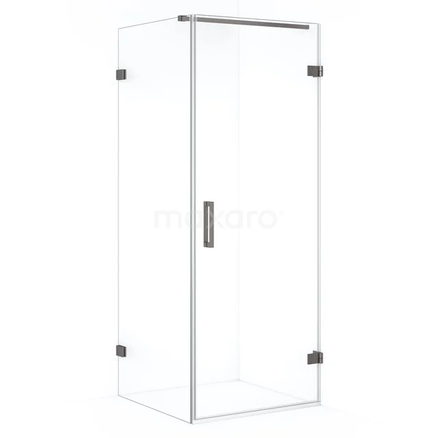 Shower enclosure with corner entry, transparent, sleek design and aluminium profiles, ideal for modern bathrooms.