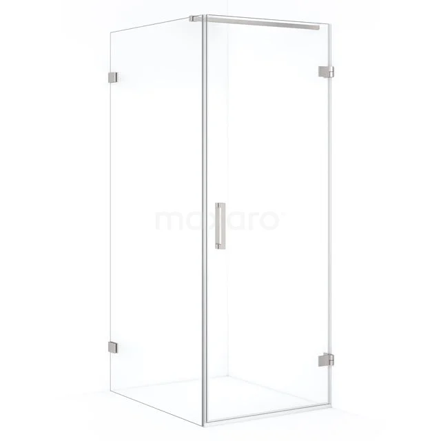 Transparent glass shower enclosure with hinged door and silver accents, perfect for a modern bathroom style.