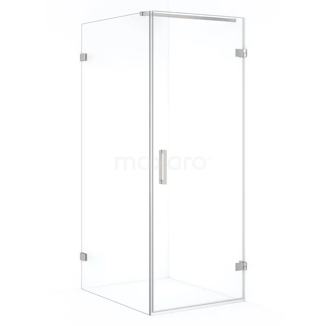 Transparent glass shower enclosure with hinged door and silver accents, perfect for a modern bathroom style.