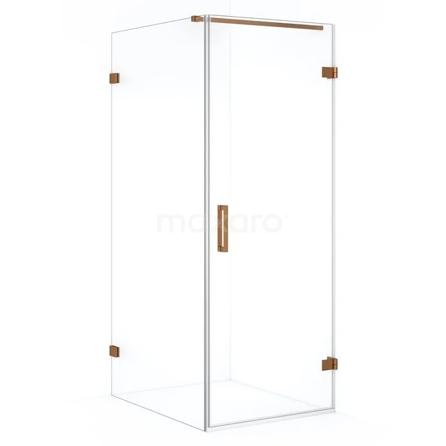 Diamond Duschkabine | 90x80 cm Kupfer Drehtür Rechteck CDA220809120KP Glas Duschkabine mit goldfarbenen Metall Scharnieren und Haltegriff, perfekt für ein modernes Badezimmer.