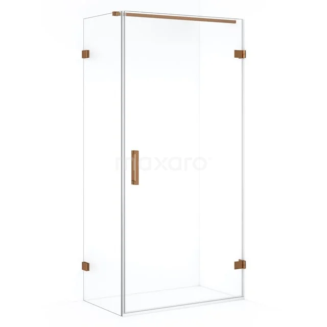 Sleek shower enclosure with glass walls, gold details and minimalist design, perfect for a modern bathroom.