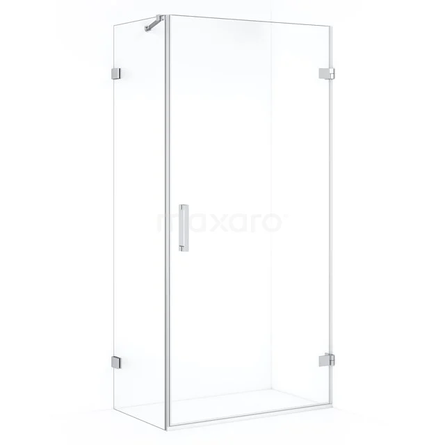 Glass shower enclosure with minimalist design, rectangular model, clear glass and metal hinges, ideal for the bathroom.