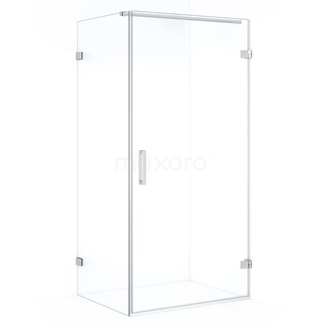 Angled glass shower enclosure with transparent design and metal fittings, ideal for a modern bathroom style.