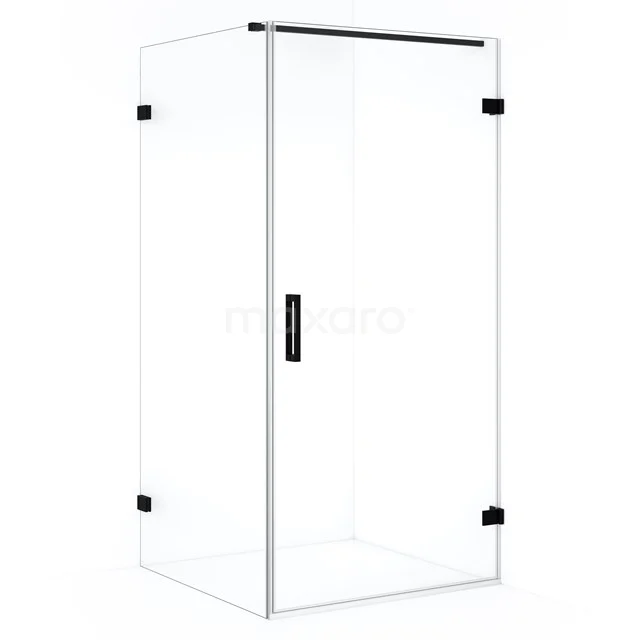 Shower enclosure square, clear glass, aluminium profile, matt black accent, modern design for a stylish bathroom.